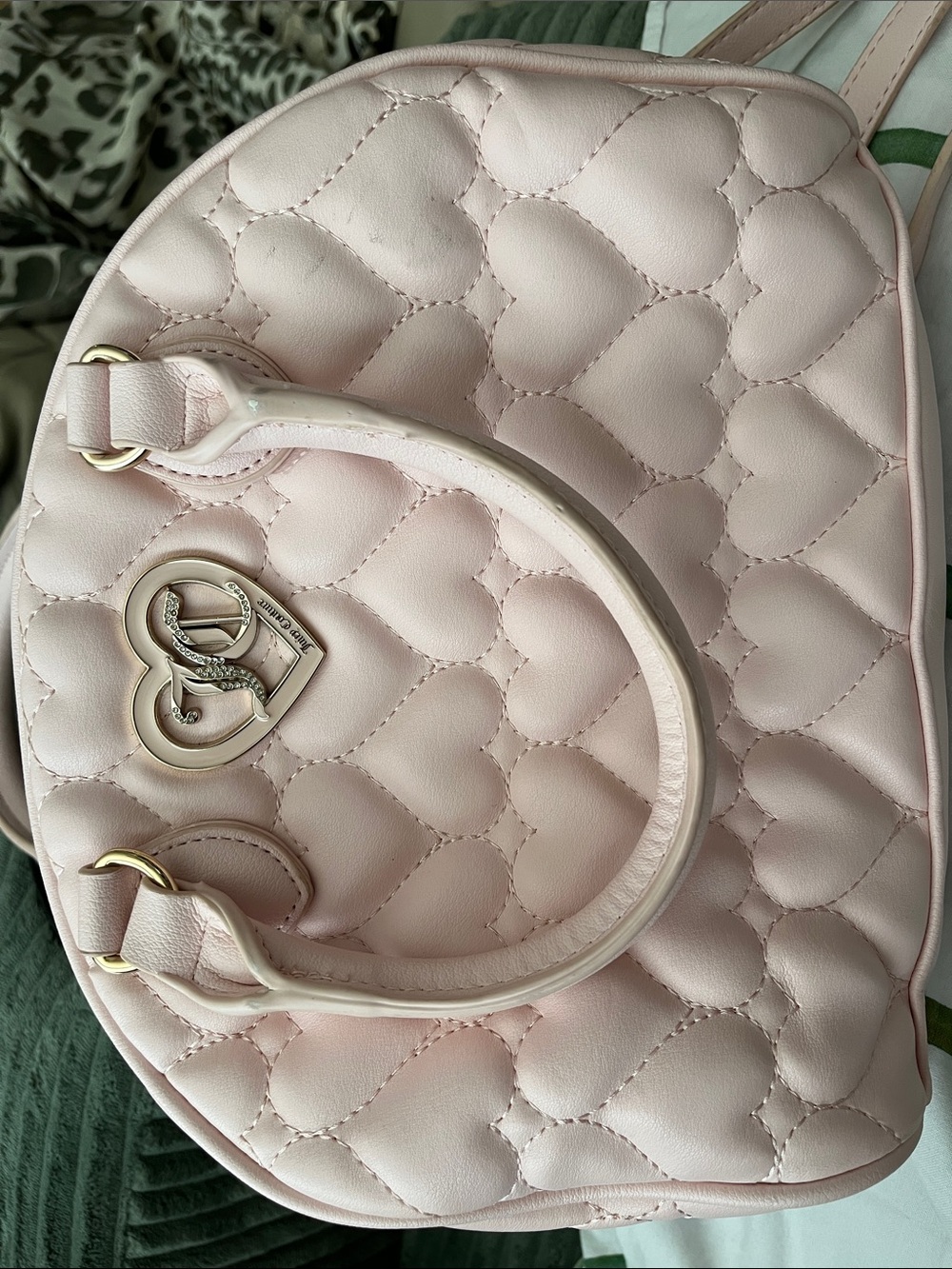 Juicy Couture Light Pink Quilted Heart Charm Shoulder Bag